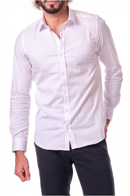 Chemise unie coton stretch Hopenlife BLANC LAZAR