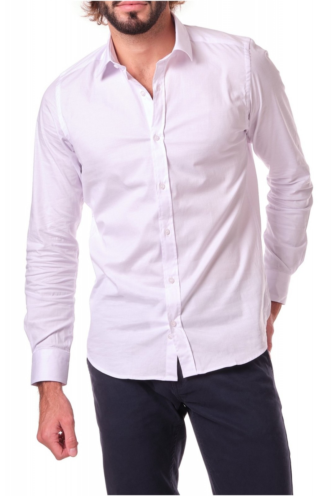 Chemise unie coton stretch Hopenlife BLANC LAZAR