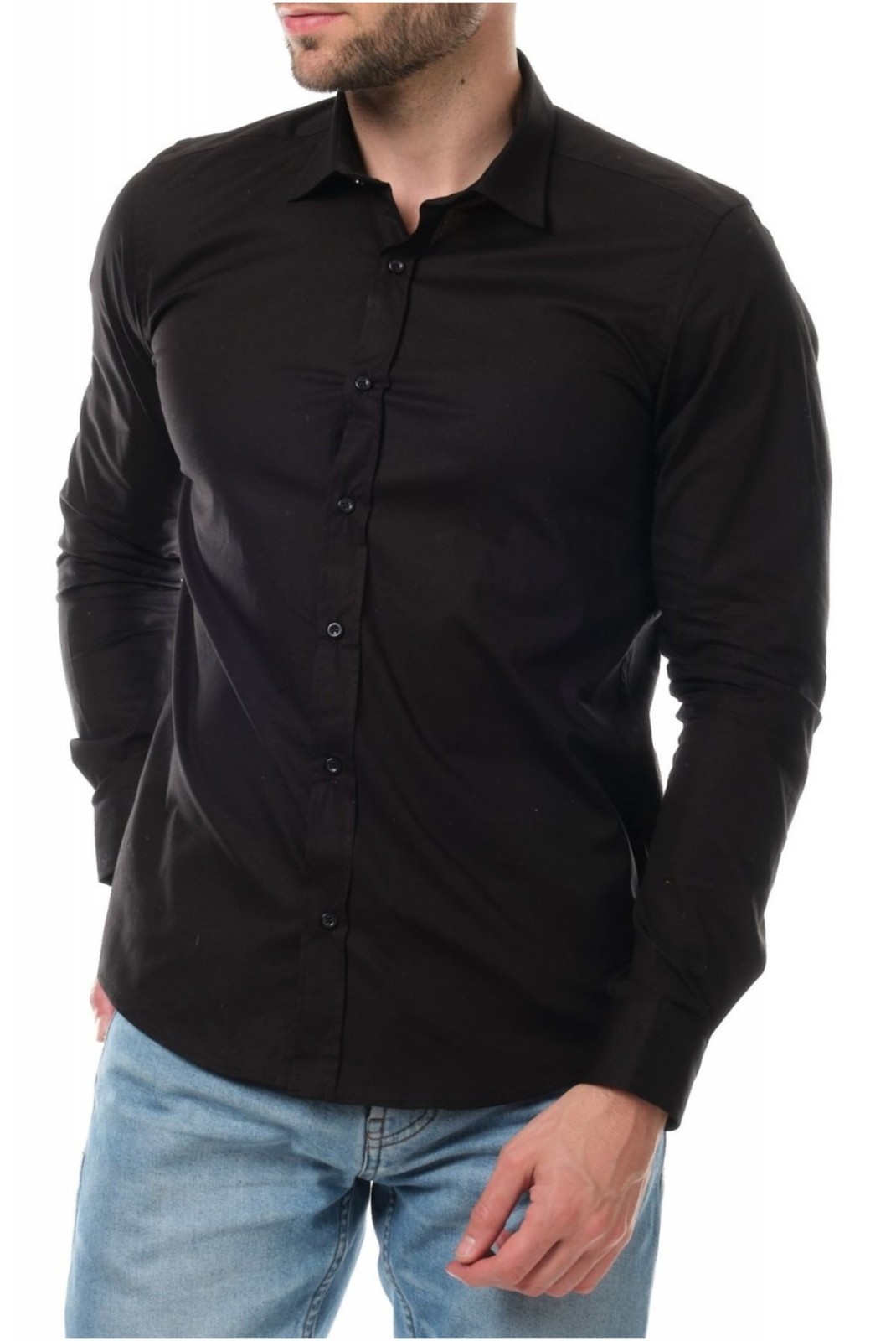 Chemise unie coton stretch Hopenlife NOIR LAZAR