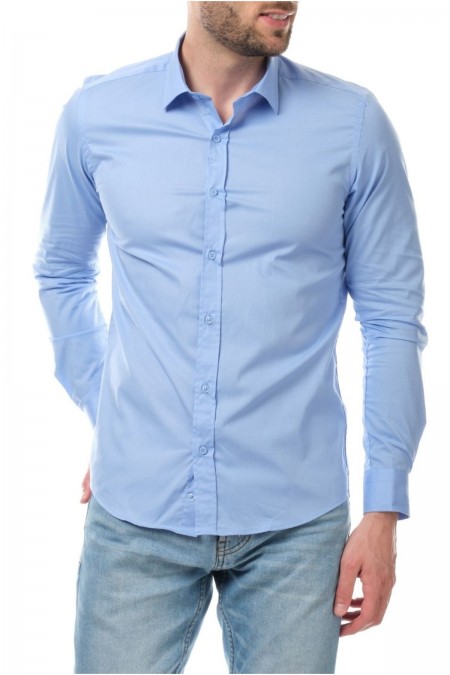 Chemise unie coton stretch Hopenlife BLEU LAZAR