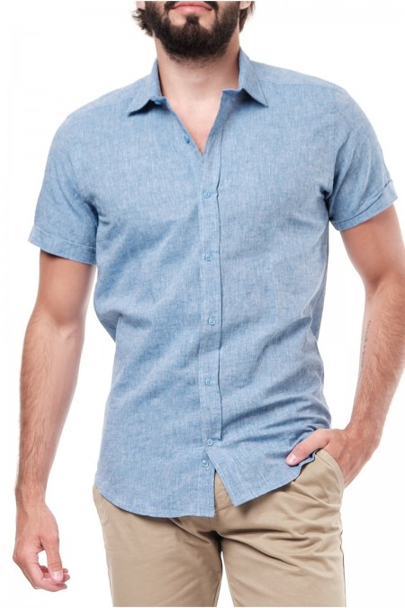 Chemise MC lin coton Hopenlife DK BLEU CLAIR EZREAL