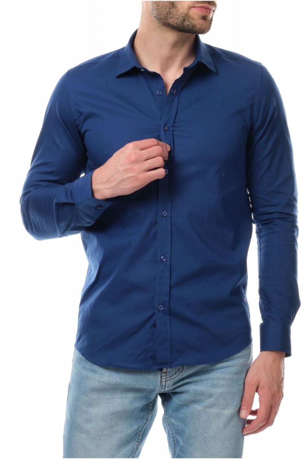 Chemise unie coton stretch Hopenlife NAVY LAZAR