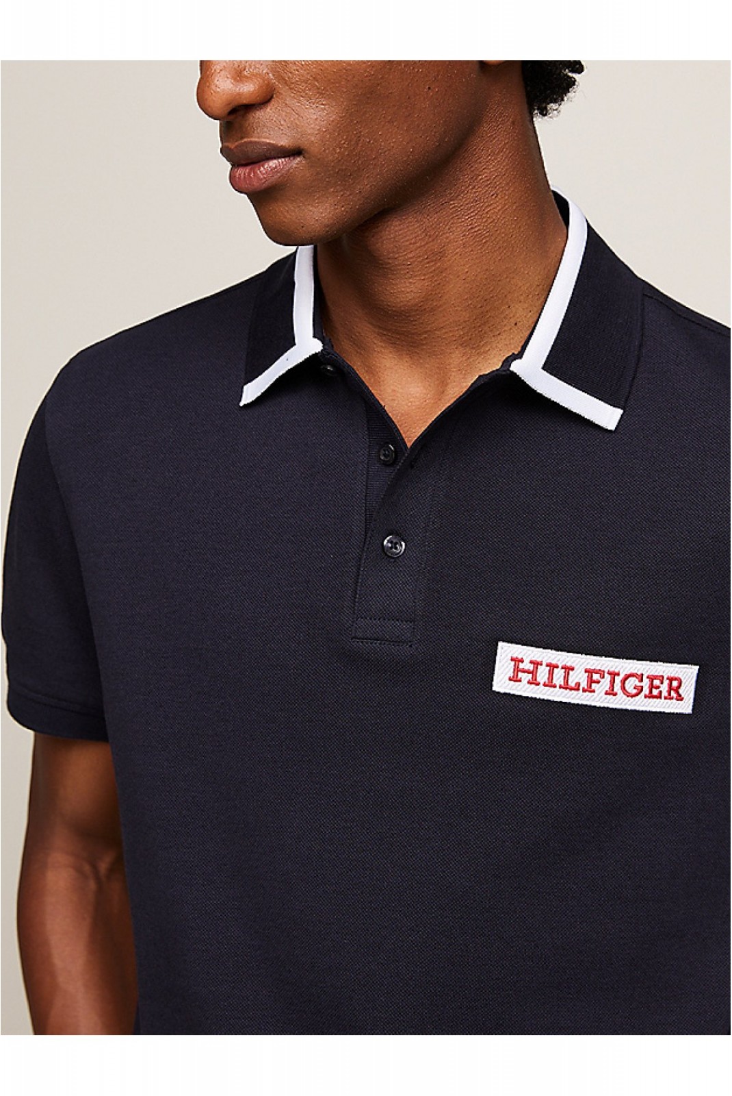 Polo droit logo patché Tommy Hilfiger DW5 Desert Sky MW0MW34786