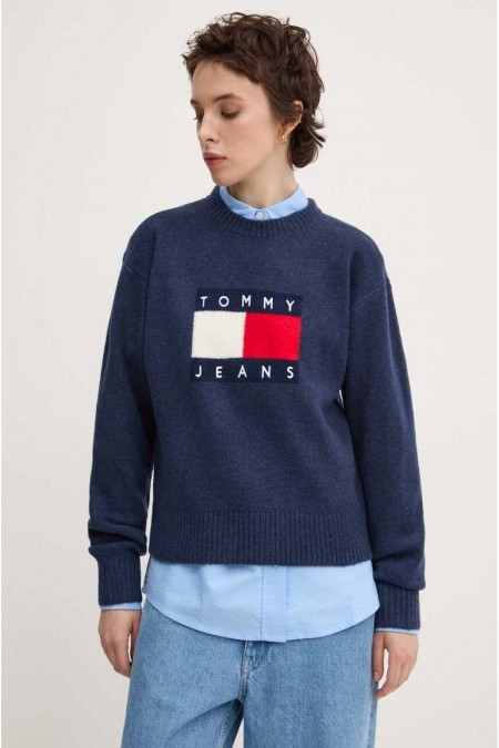 Pull logo drapeau Tommy Jeans DRO Dark Night Navy Melange DW0DW18681