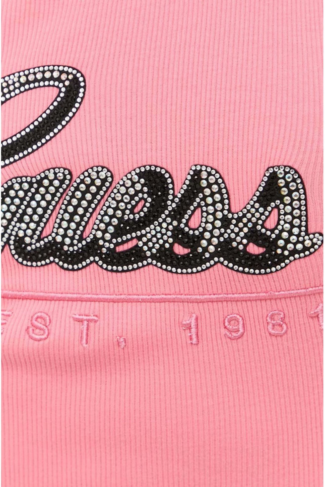 Débardeur côtelé logo strass Guess jeans F65C PLASTIC PINK MULTI W3YP10 K1814