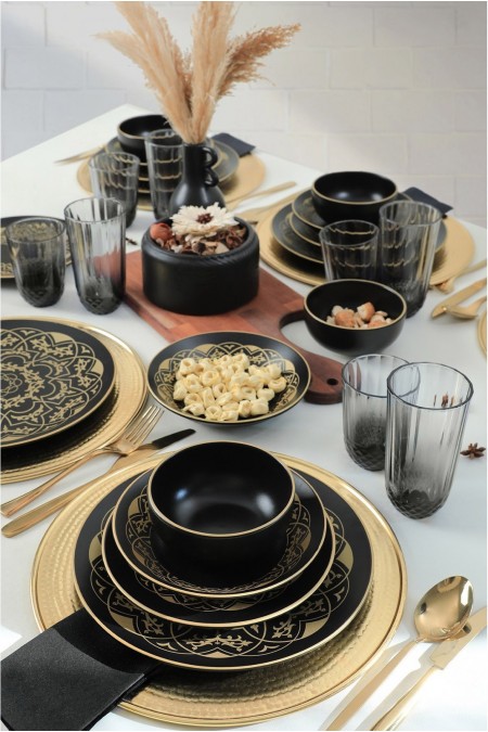 Service de table en céramique (24 pièces) - X00014151 - Black/Gold - 275KRM1940