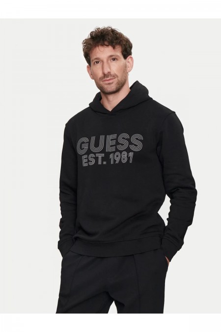 Sweat à capuche logo brodé rétro Guess jeans JBLK Jet Black A996 M4YQ36 K9Z21