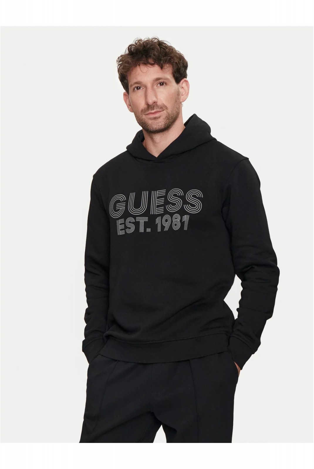 Sweat à capuche logo brodé rétro Guess jeans JBLK Jet Black A996 M4YQ36 K9Z21