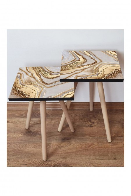 Table gigogne (2 Pieces) - Gold/Beige/Brown - 481LNA2496