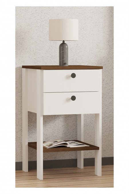 Table de nuit - White/Walnut - 835PUQ2704