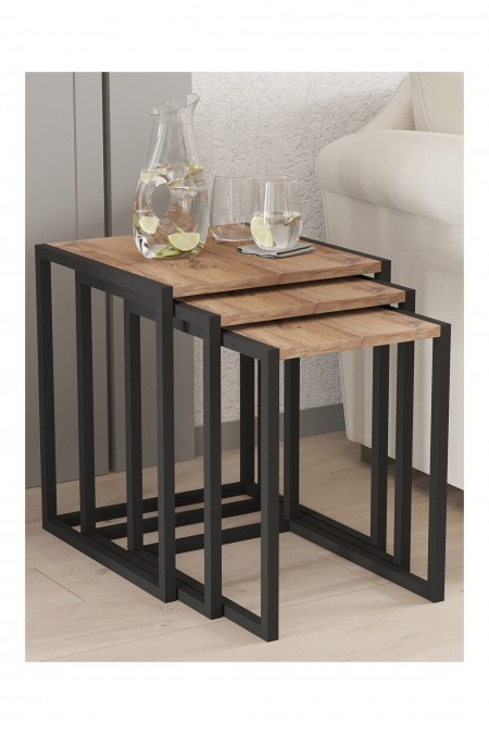 Table gigogne (3 pièces) - Black/Atlantic Pine - 835PUQ6258