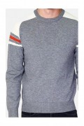 Pull col rond. tricolor à epaule vintage à manches longues en raglans - WDF - Flanelle - WFM103