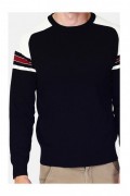 Pull col rond. tricolor à epaule vintage à manches longues en raglans - WDF - Noir - WFM103