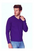 Pull col V classique à manches longues tricotage en 3 fils - Violet  - WFM120