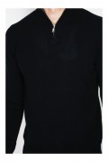 Pull col camionneur zippé à manches longues tricotage en 3 fils - Noir - WFM125