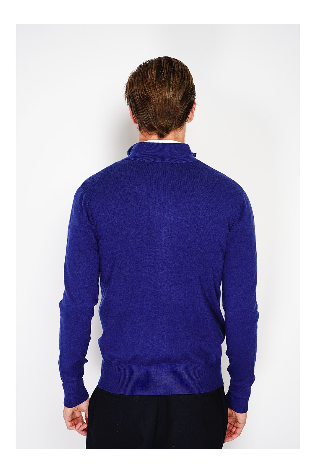 Gilet zippé classique à manches longues tricotage en 3 fils  - Bleu Nuit - WFM126