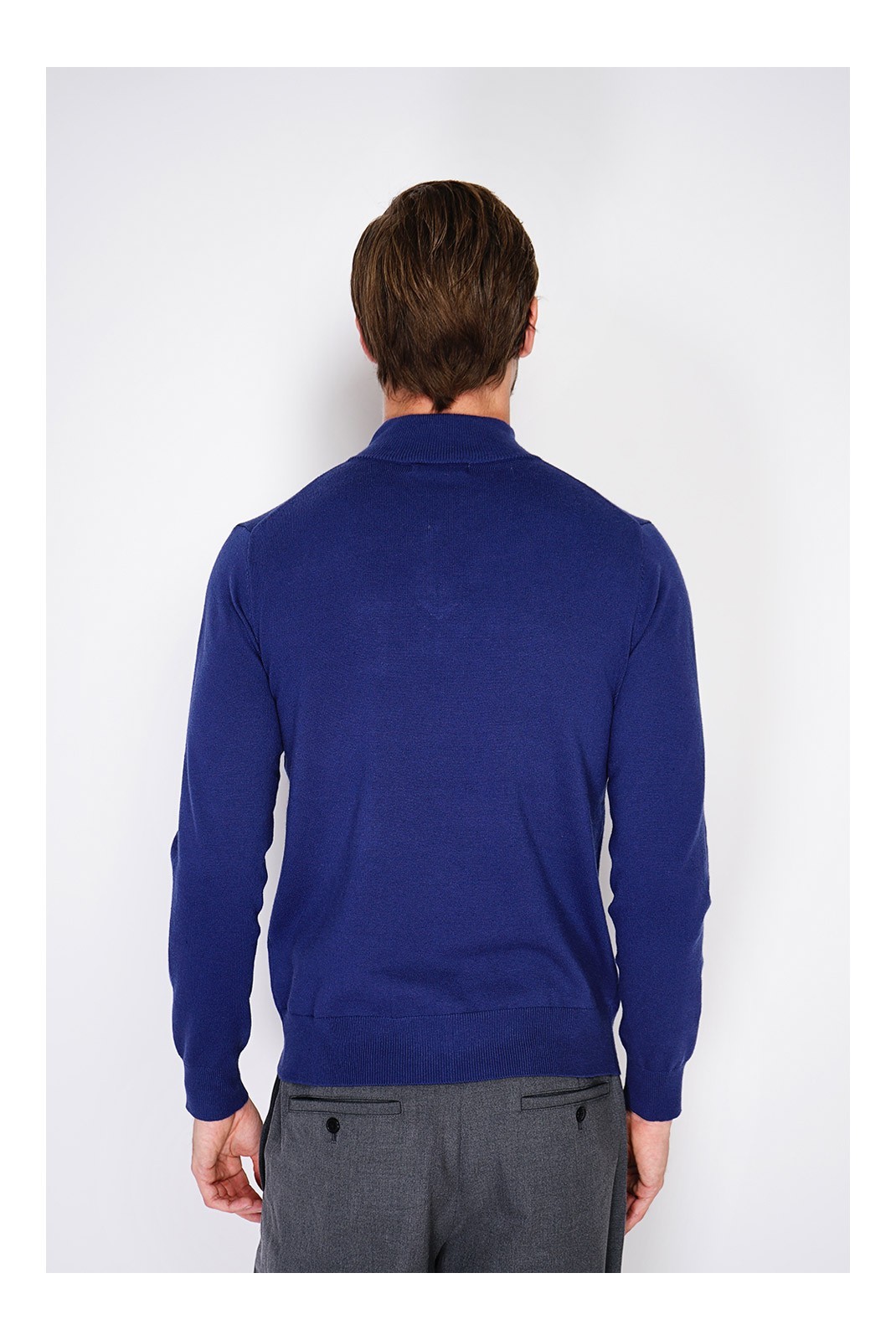 Pull col camionneur zippé à manches longues tricotage en 2 fils - Bleu Nuit - WFM145