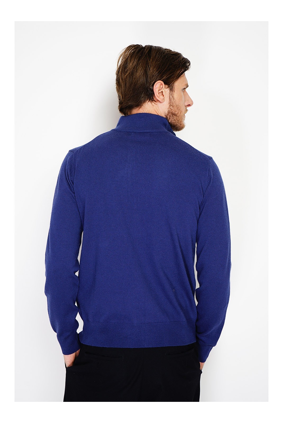 Gilet zippé classique à manches longues tricotage en 2 fils  - Bleu Nuit - WFM146