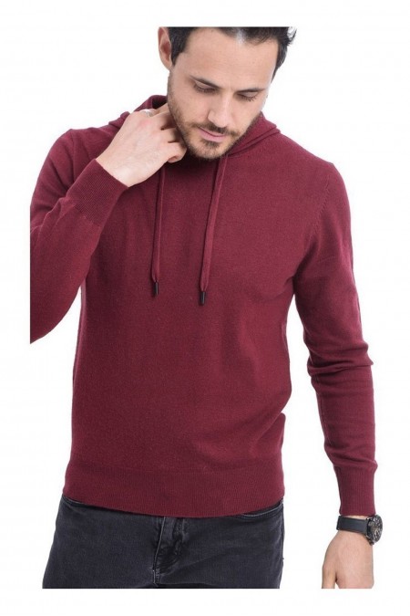 Pull à capuche avec embout de cordon 2 fils - WDF - Bordeaux - WFM55