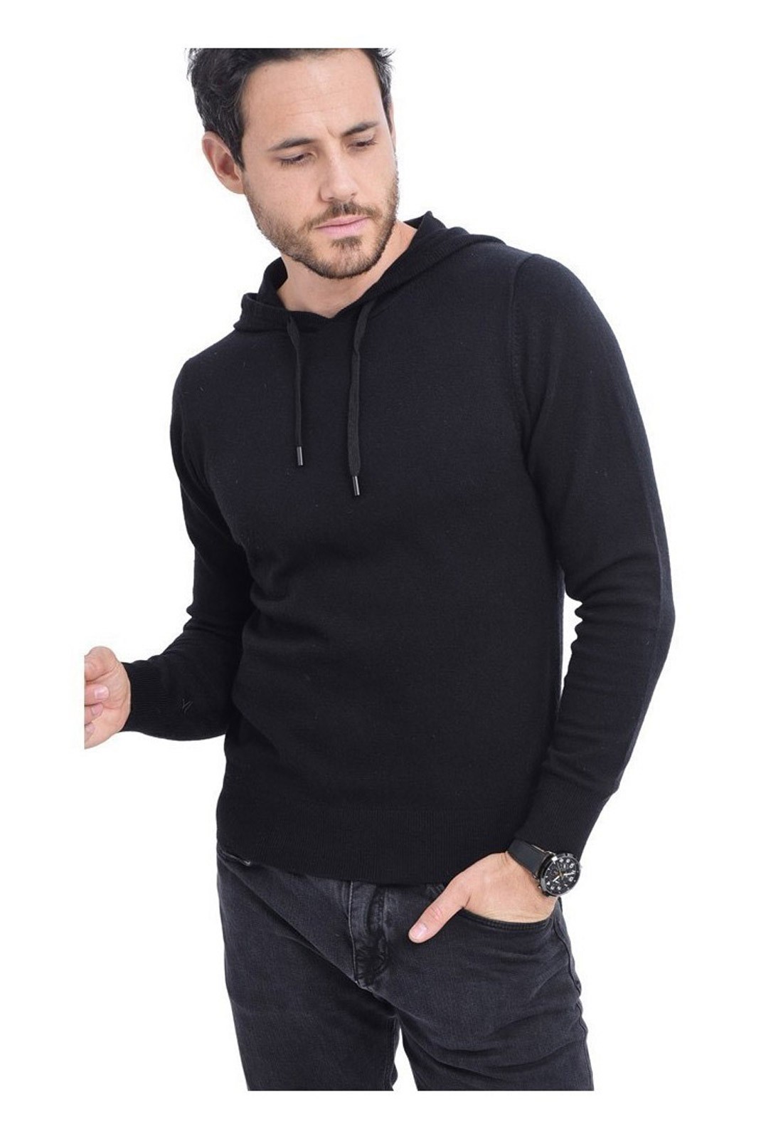 Pull à capuche avec embout de cordon 2 fils - WDF - Noir - WFM55