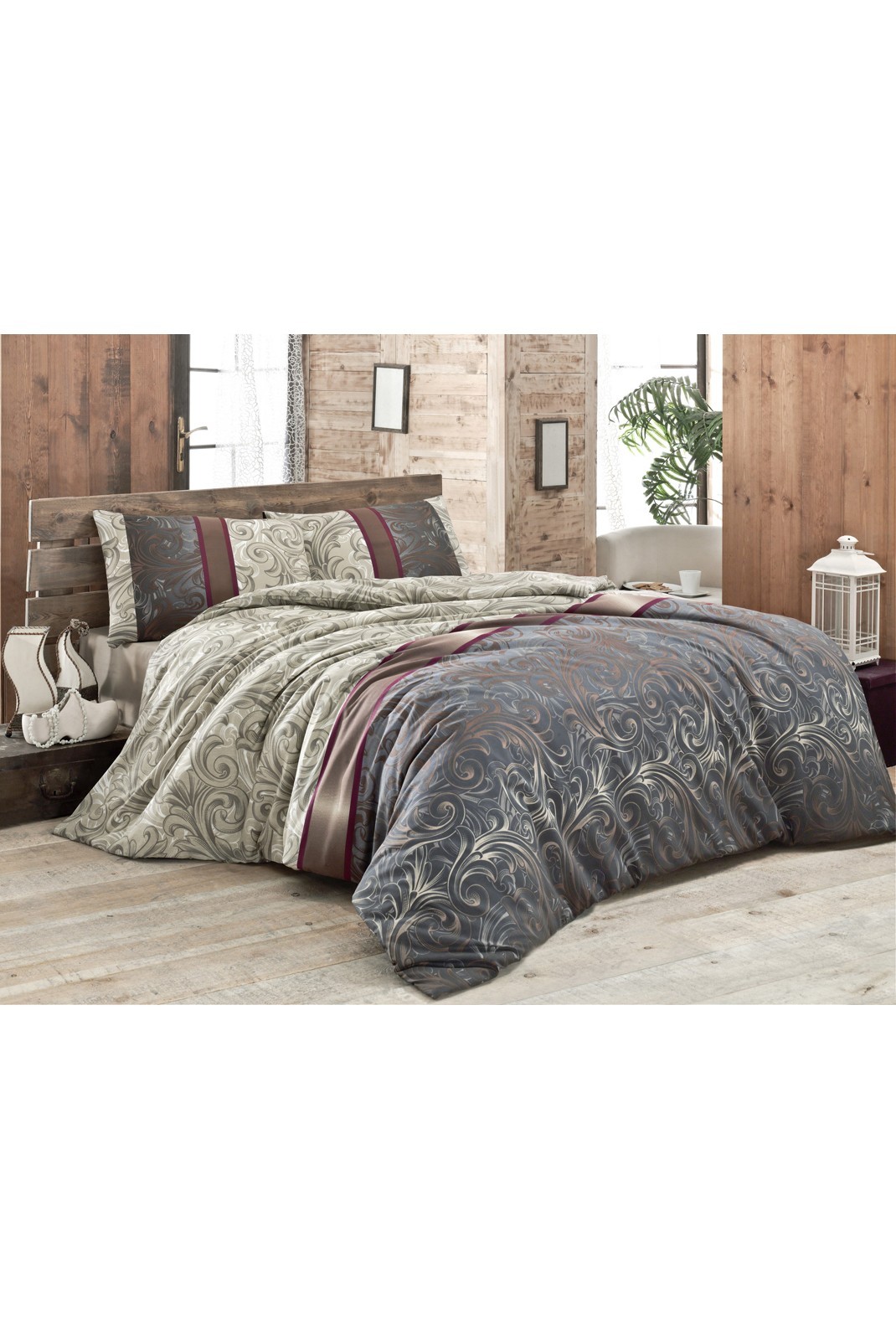 Ensemble housse de couette + taie d'oreiller  260x220 - Cream / Black / Grey / Claret Red / White - 121VCT92411