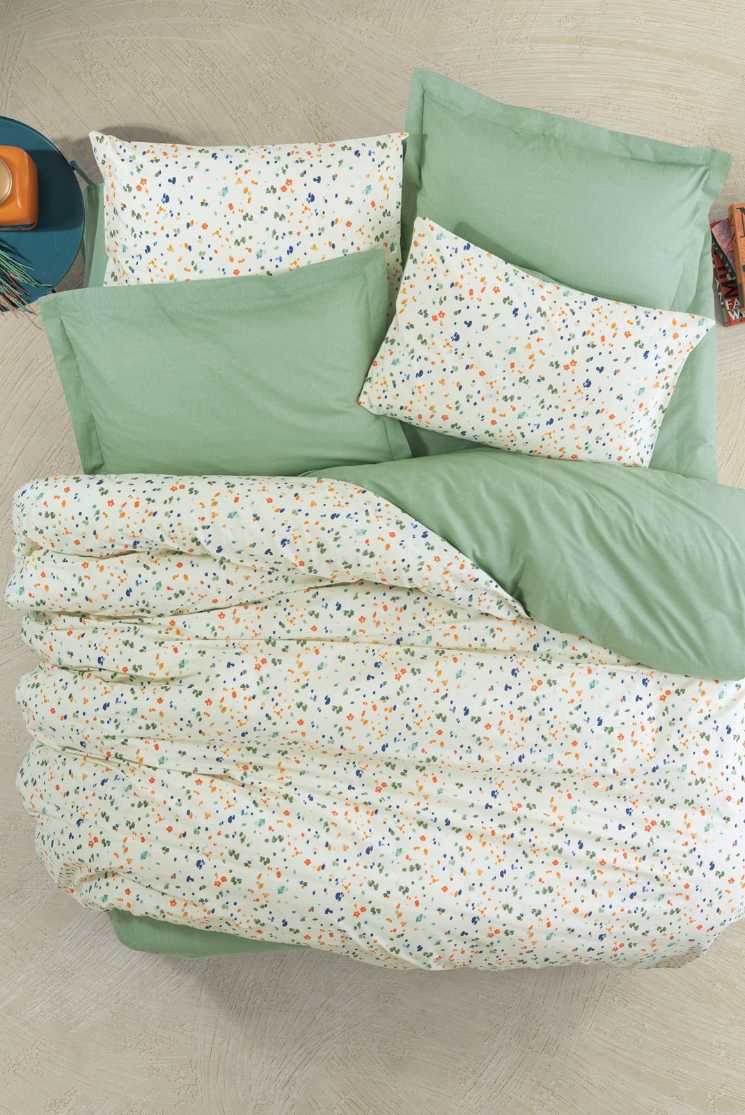 Ensemble housse de couette + taie d'oreiller  140x200 - Green / White / Orange / Dark Blue - 129CTN04279