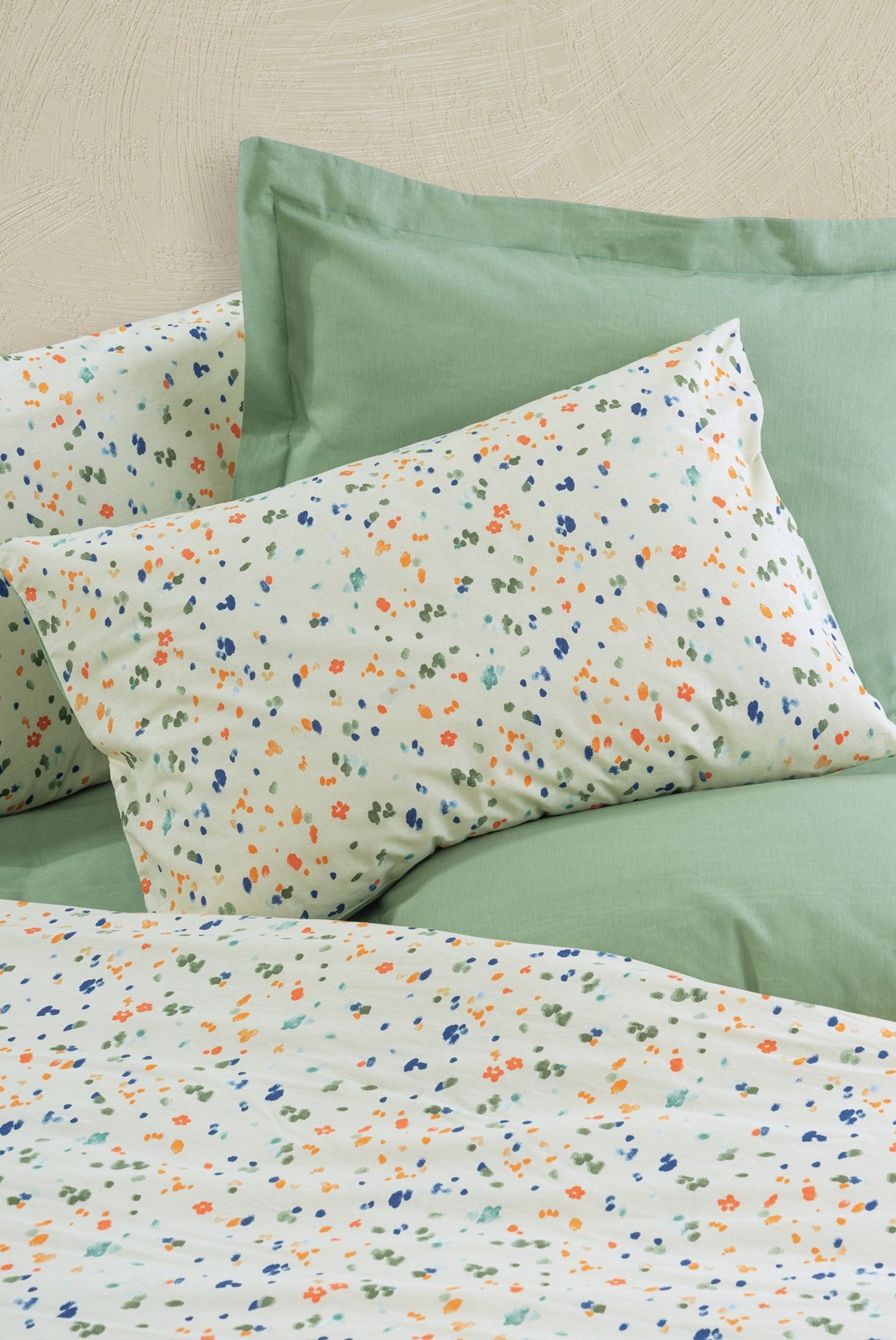 Ensemble housse de couette + taie d'oreiller  140x200 - Green / White / Orange / Dark Blue - 129CTN04279