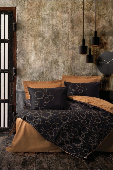 Ensemble housse de couette + taie d'oreiller  140x200 - Copper / Black - 129CTN32708