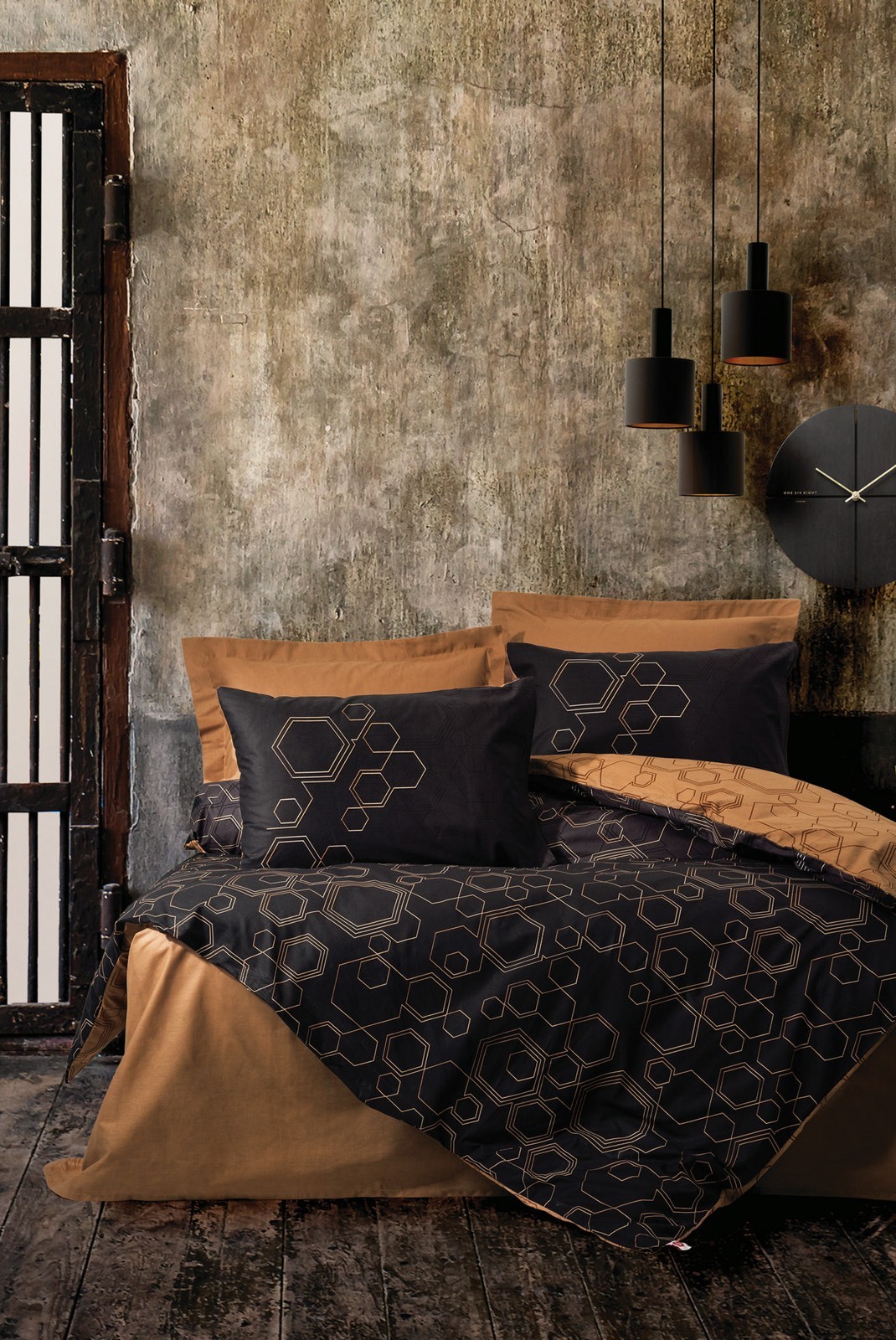 Ensemble housse de couette + taie d'oreiller  140x200 - Copper / Black - 129CTN32708