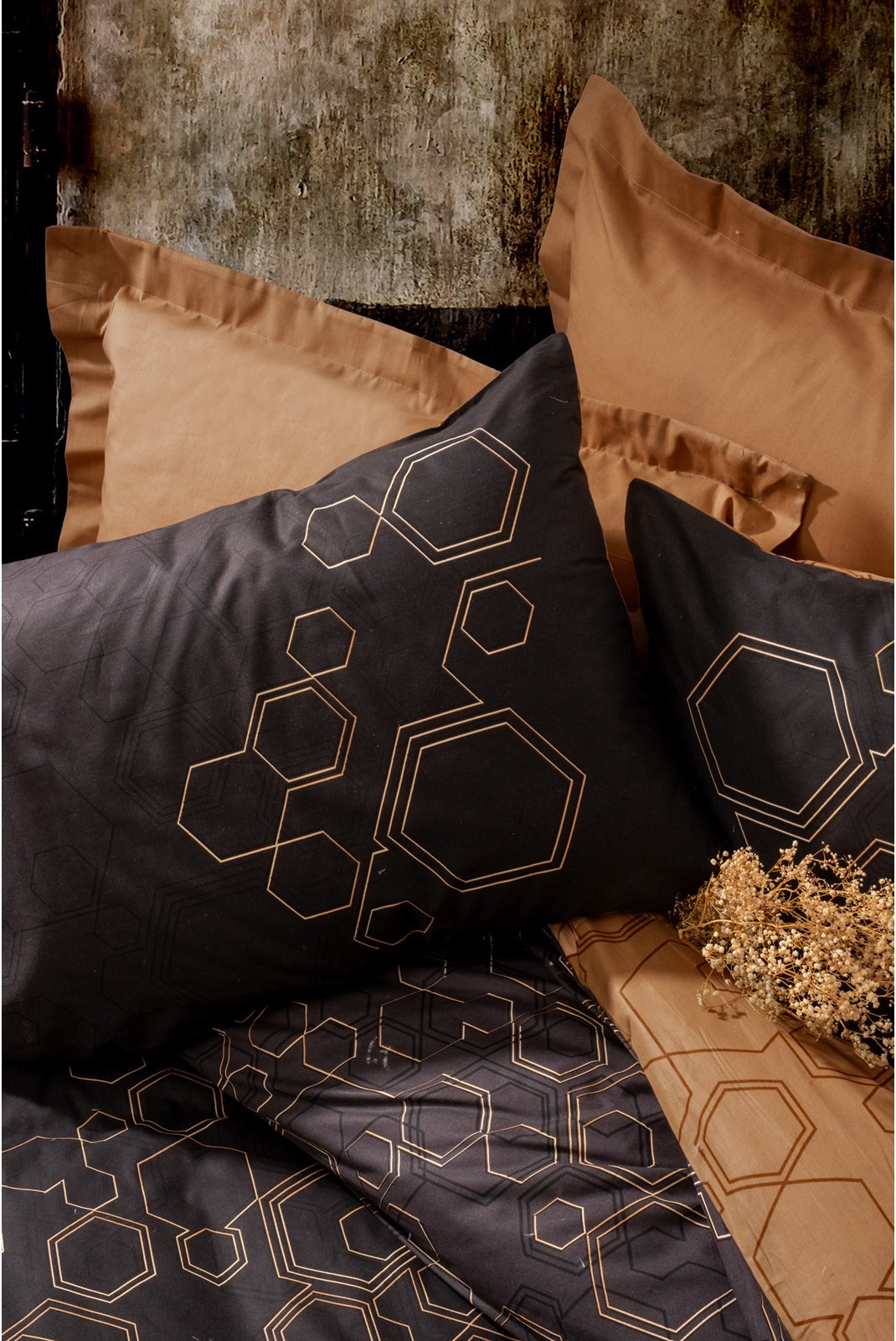 Ensemble housse de couette + taie d'oreiller  140x200 - Copper / Black - 129CTN32708