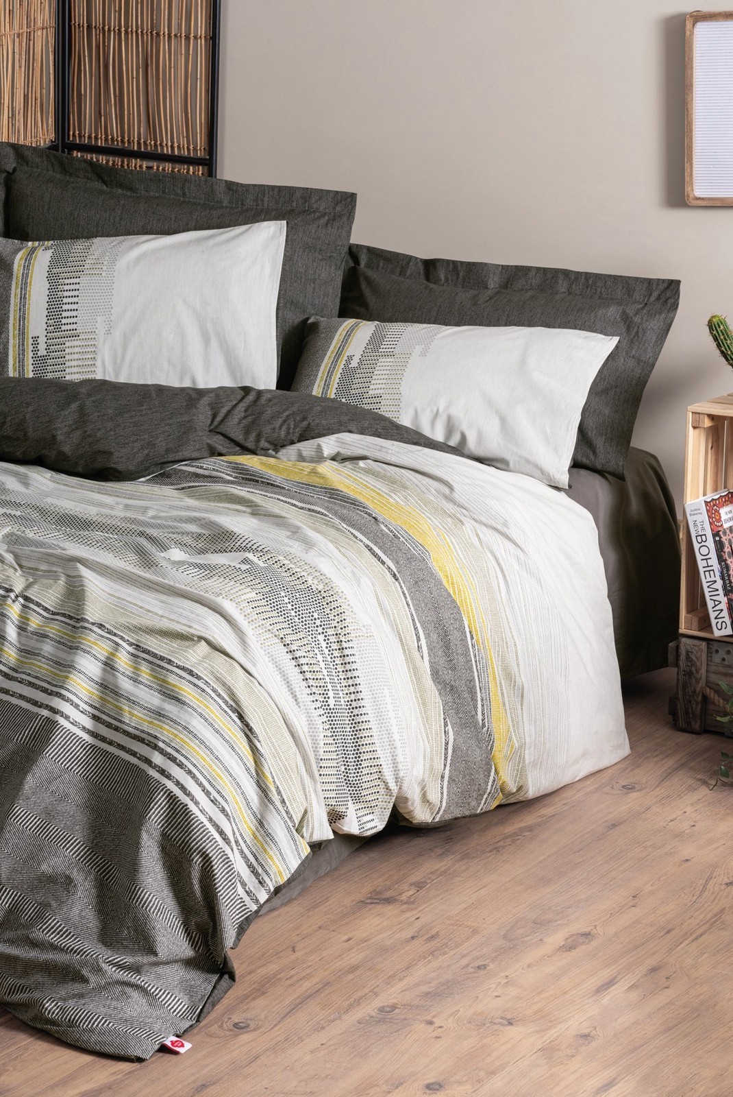 Ensemble housse de couette + taie d'oreiller  140x200 - Mink / Dark Grey / Yellow - 129CTN34414