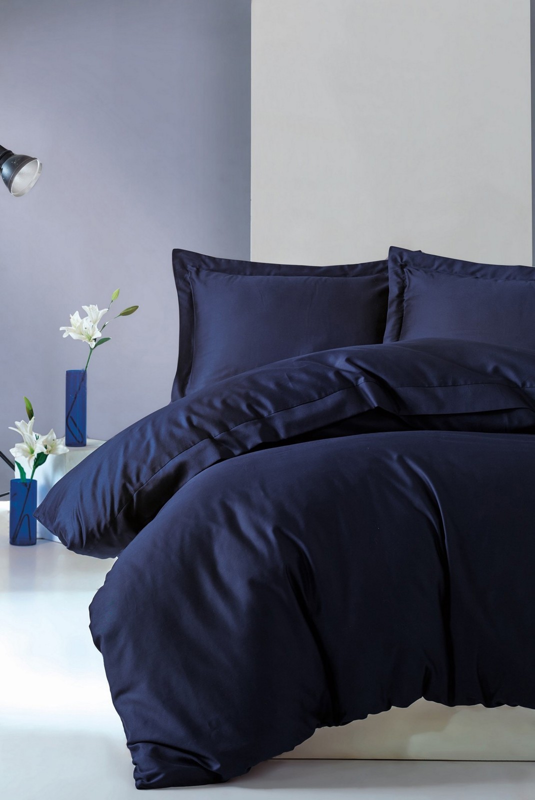 Ensemble housse de couette + taie d'oreiller en satin 260x220 - Dark Blue - 129CTN93490