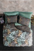 Ensemble housse de couette + taie d'oreiller en satin 260x220 - Mint / Anthracite / Brown - 129CTN93944