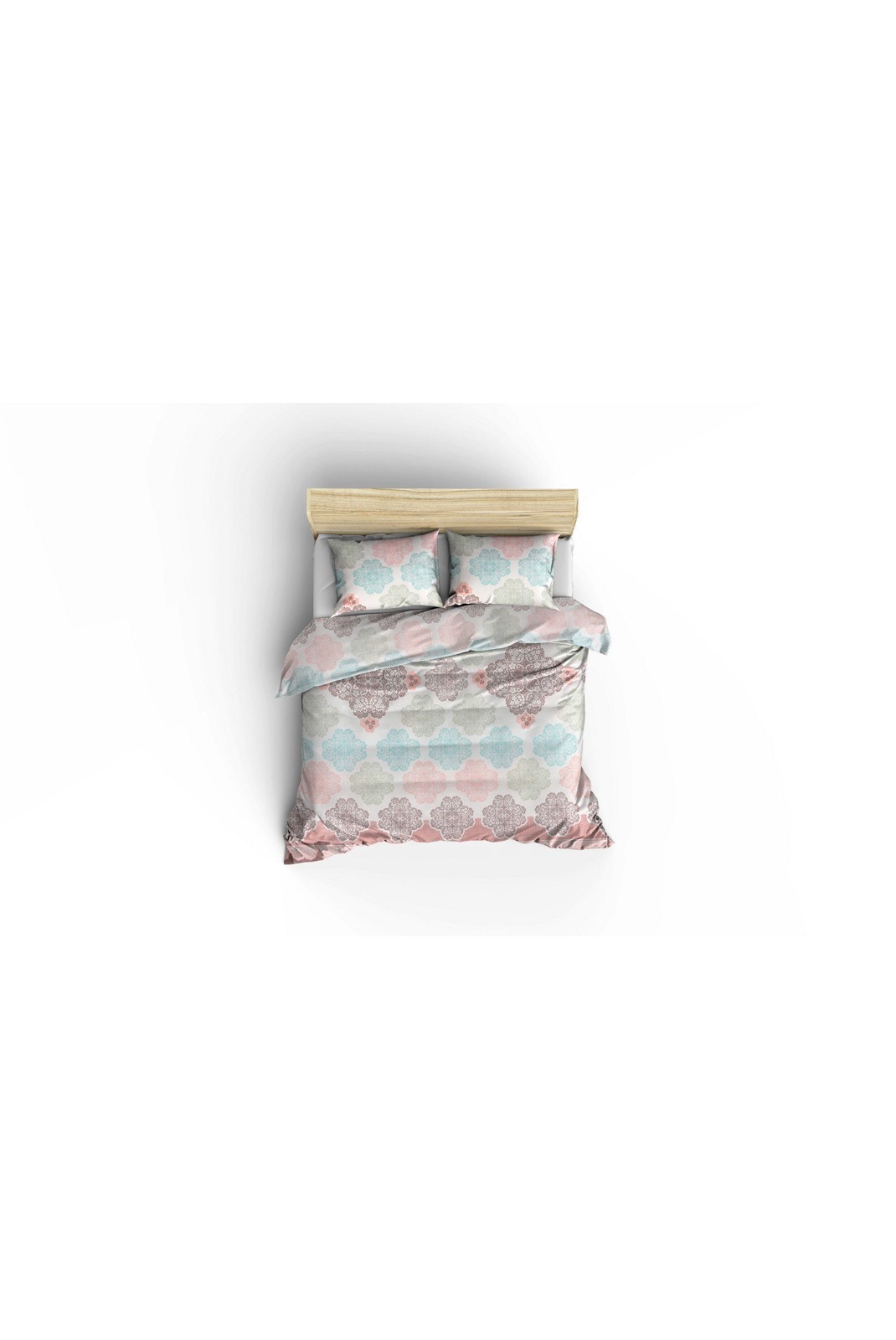 Ensemble housse de couette + taie d'oreiller 240x220 - Turquoise / Salmon / Cream - 143EPJ61436