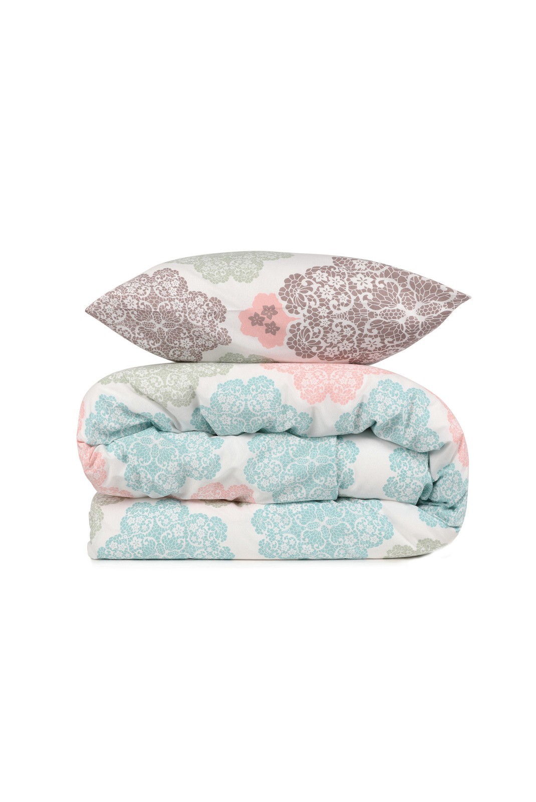 Ensemble housse de couette + taie d'oreiller 240x220 - Turquoise / Salmon / Cream - 143EPJ61436