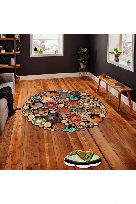 Tapis rond  - 60cm - Camel / Blue / Red / Green / Black - 708HFT3211