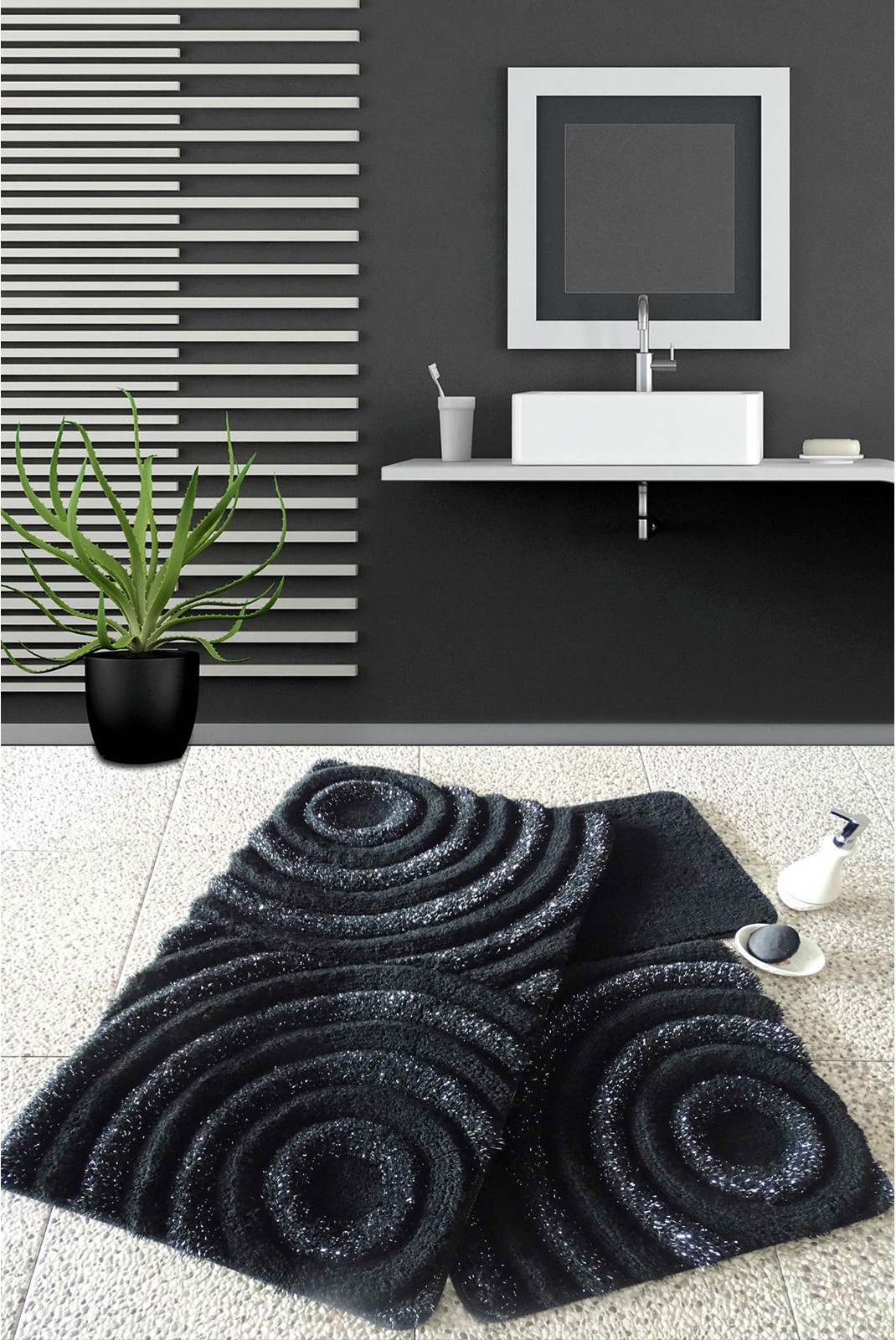 Tapis de bain - Set (3 Pièces) - Wave - Black - 351ALS2021