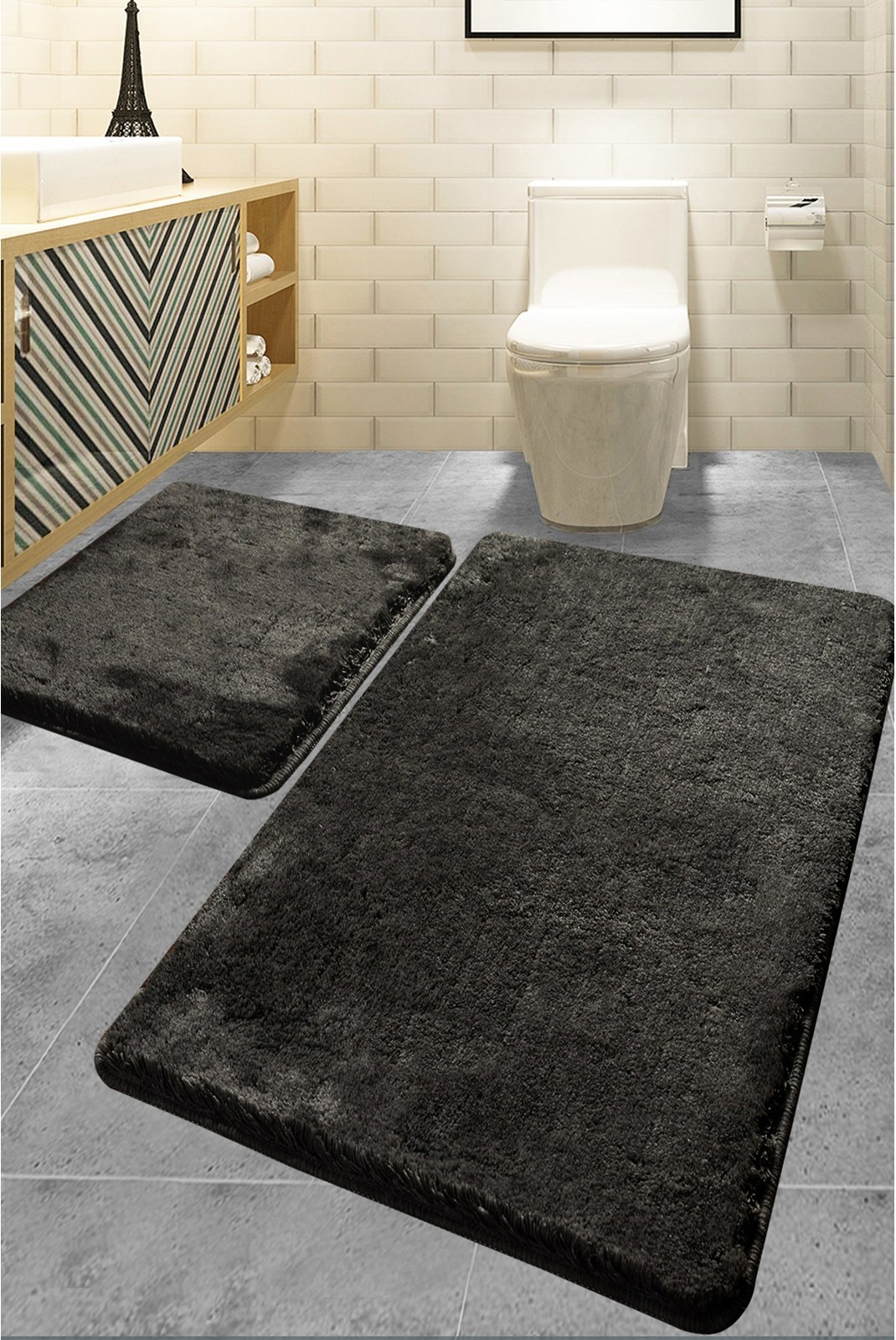 Set 2 tapis de bain - 50x60 + 60x100 - Havai - Fume - 359CHL2331