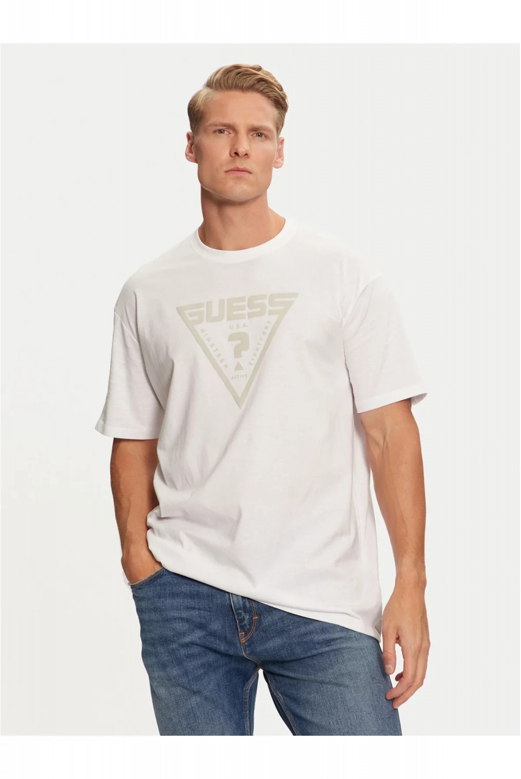 TShirt MC 100% coton logo triangle Guess jeans G011 Pure White Z4BI02 I3Z14