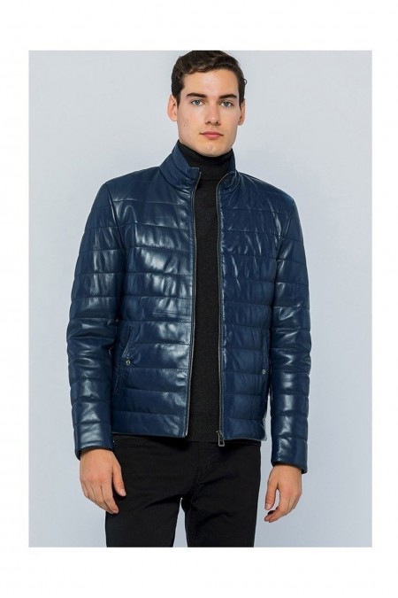 Veste en cuir - BASICS & MORE - Dark Blue - BA203144