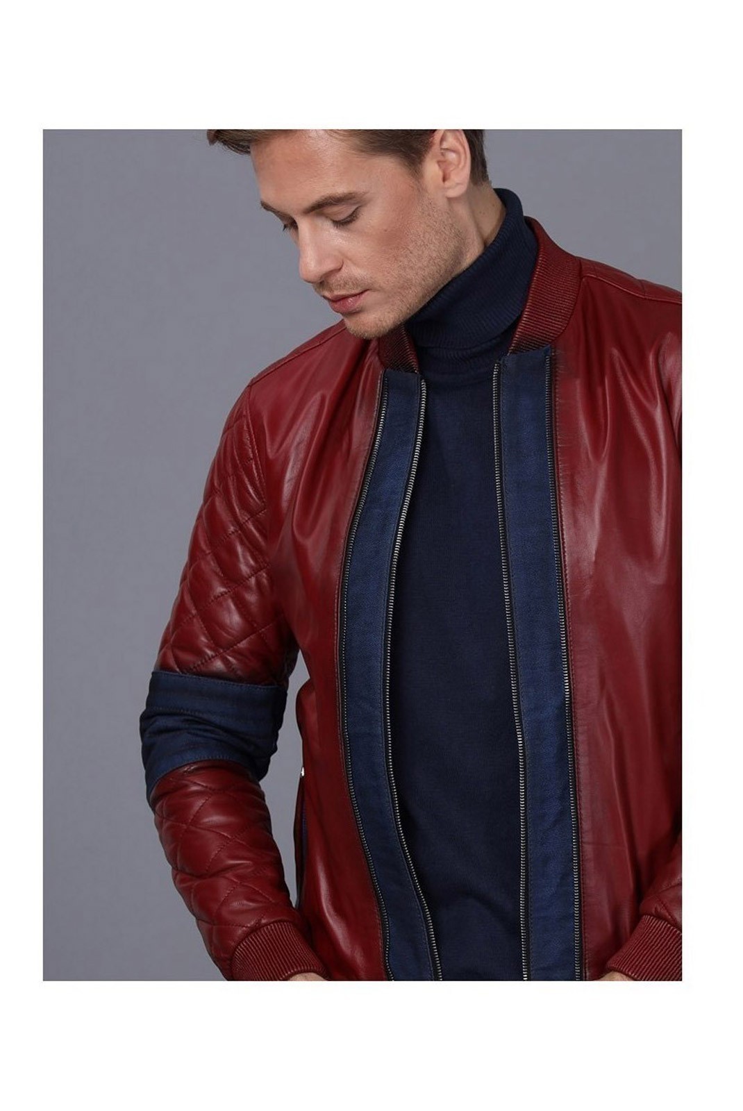 Veste en cuir - BASICS & MORE - Bordeaux - BA8401578