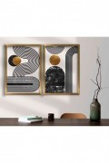 Peinture décorative avec cadre MDF (2 pièces) - Gold/White/Black - 122RMF1125