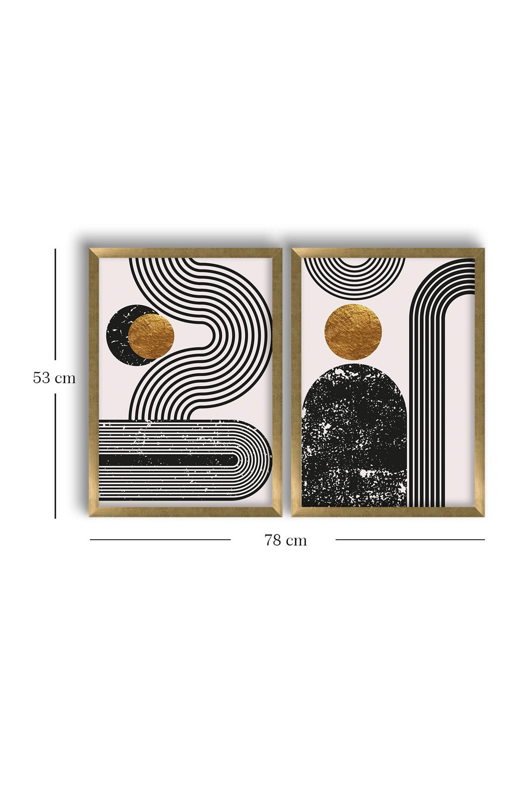 Peinture décorative avec cadre MDF (2 pièces) - Gold/White/Black - 122RMF1125