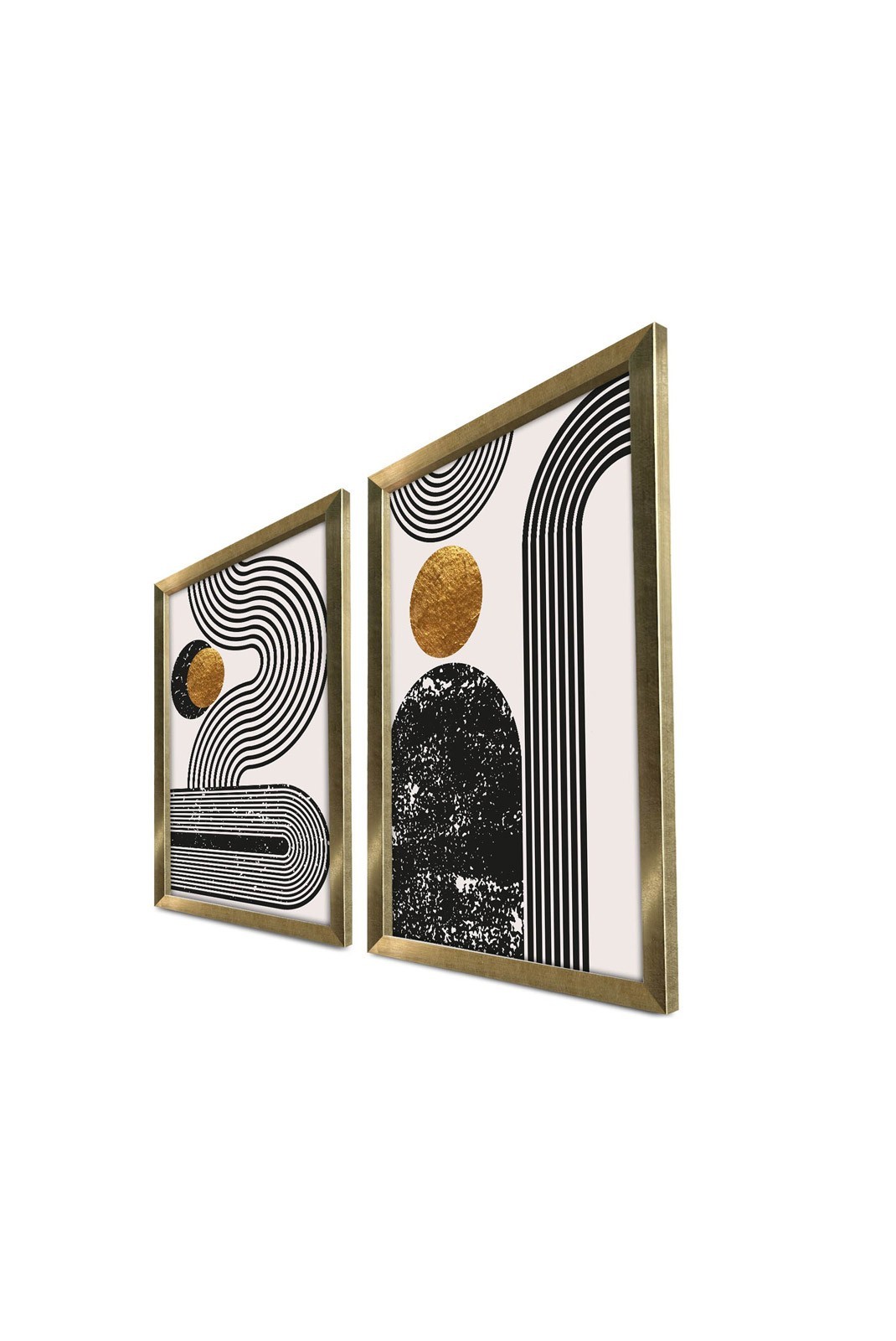 Peinture décorative avec cadre MDF (2 pièces) - Gold/White/Black - 122RMF1125