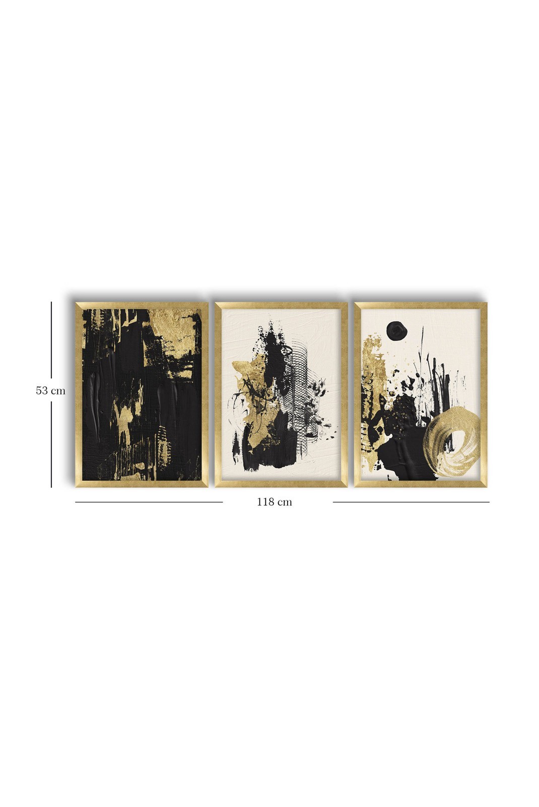 Peinture décorative avec cadre MDF (3 pièces) - Gold/White/Black - 122RMF1138