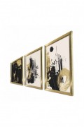 Peinture décorative avec cadre MDF (3 pièces) - Gold/White/Black - 122RMF1138