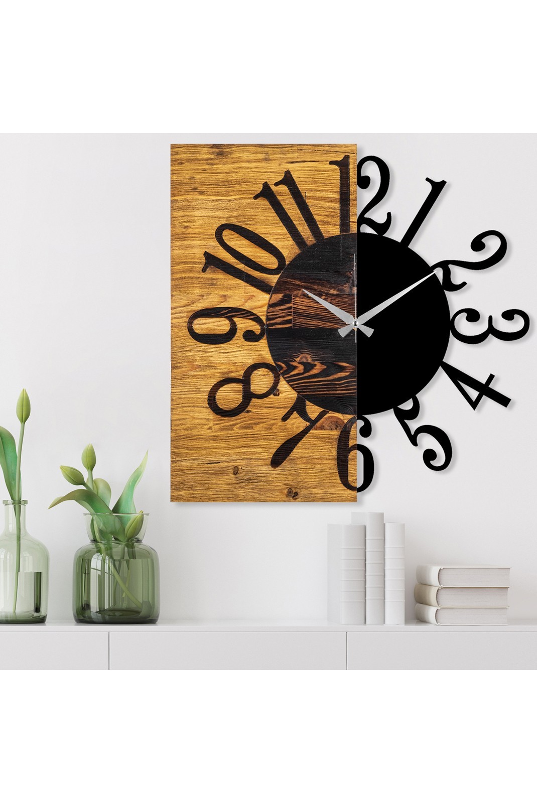 Horloge murale décorative en bois - Walnut/Black - 539TNL1107