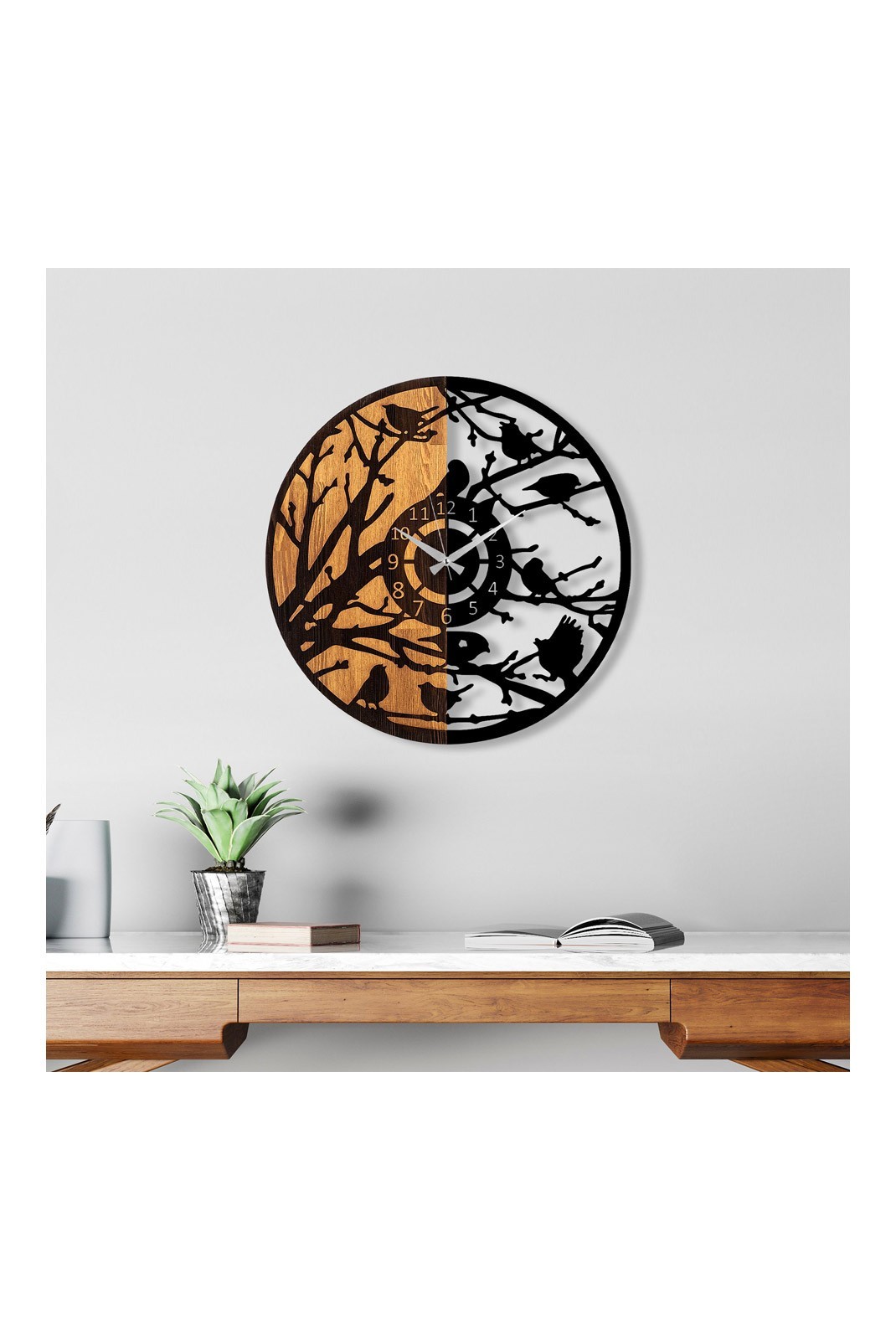 Horloge murale décorative en bois - Walnut/Black - 539TNL1177