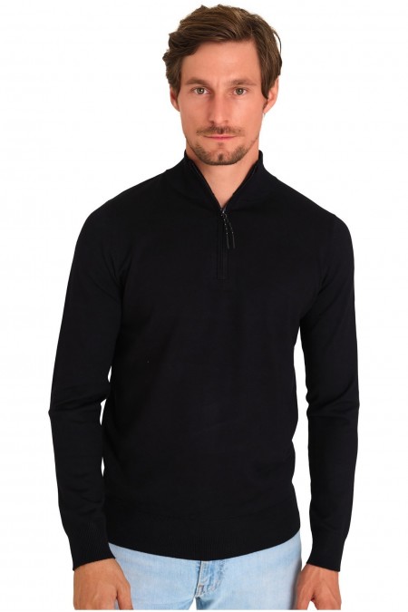 Pullover col demi-zip - MARIO RUSSO - Half Zip Sweater - Black