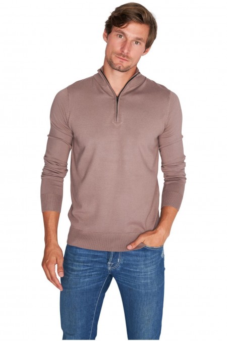 Pullover col demi-zip - MARIO RUSSO - Half Zip Sweater - Deep Taupe